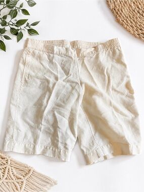 J. Jill Women’s XS Petite Ivory Linen Blend Pull-On Shorts Elastic Waist Casual